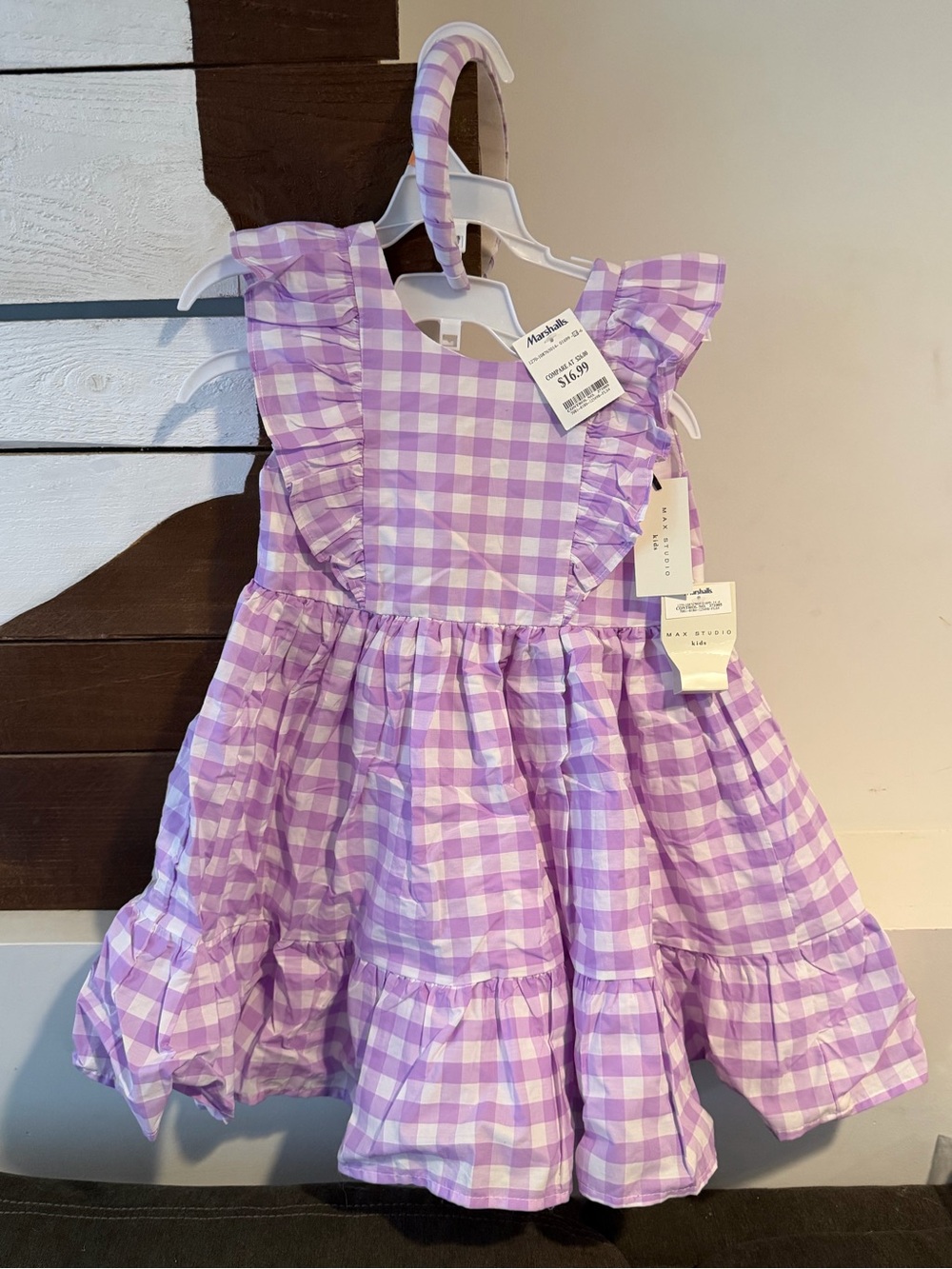 Max Studio Kids Lilac and White Gingham Ruffle Dress